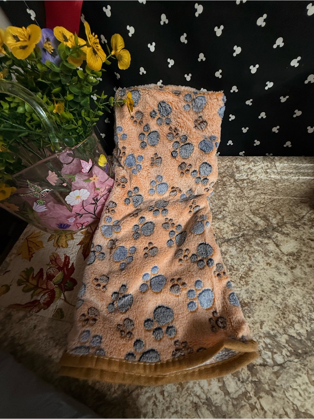 Plush Paw-Print Pet fluffy blanket in Peach and Gray 34X40 inches
